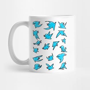 Flock of blue birds with pink beaks happily chirping and flying Mug